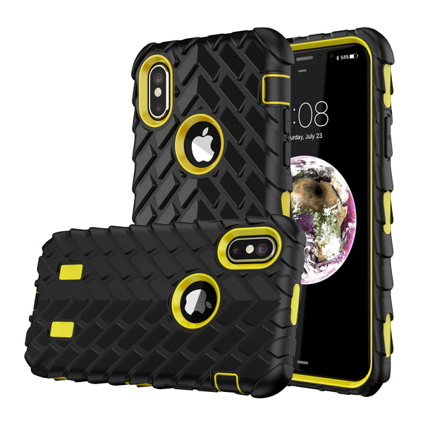 Tyre Grain Heavy Duty Hybrid Case Cover for iPhone X  - Yellow - Alpha Accessories